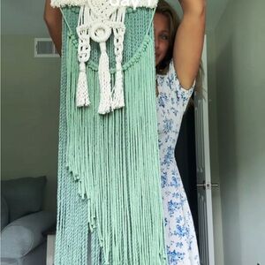 Handmade Macramé Wall Hanging in Mint and Cream